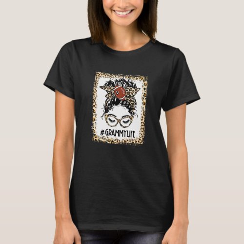 Bleached Football Grammy Messy Bun Game Day Mother T_Shirt