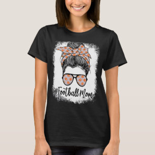 Bleached Football Leopard And Messy Bun Player Mom T-Shirt