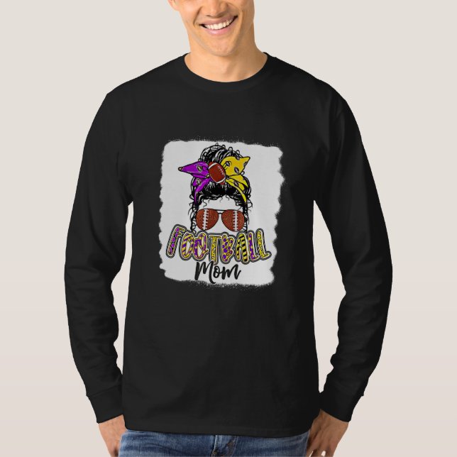 Bleached Football Mom Life Leopard Messy Bun Playe T-Shirt (Front)