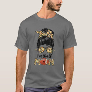 Bleached Football Mom Life With Leopard And Messy T-Shirt
