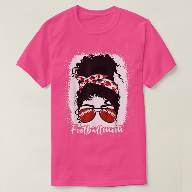 Bleached Football Mom Life With Leopard Messy Bun  T-Shirt (Design Front)