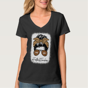 Bleached Football Teacher Life With Leopard Messy  T-Shirt