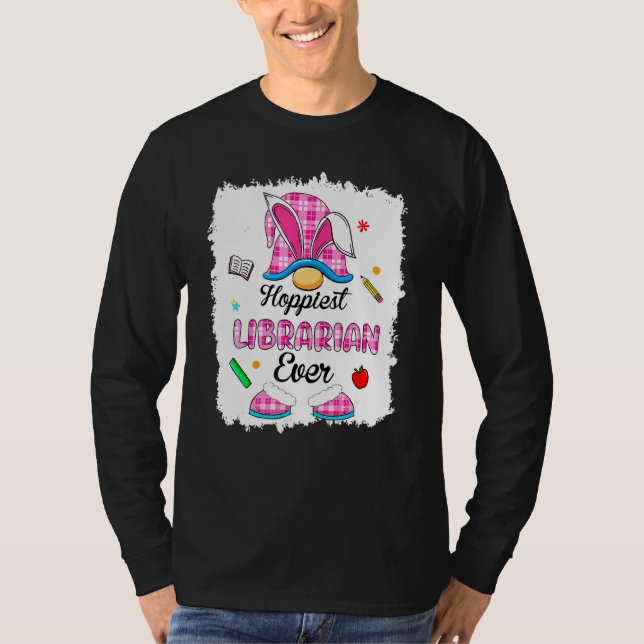Bleached Funny Hoppiest Librarian Plaid Gnome Bunn T-Shirt (Front)