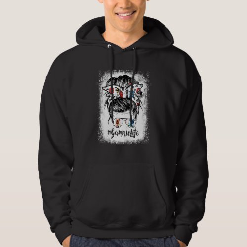 Bleached Gammie Life Hockey Mothers Day Messy Bun Hoodie