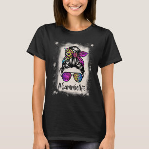 Bleached Gammie life Messy Bun Rainbow Leopard Mot T-Shirt