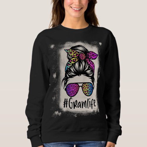 Bleached Gram life Messy Bun Rainbow Leopard Mothe Sweatshirt