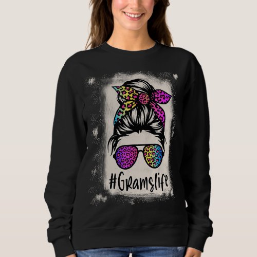 Bleached Grams life Messy Bun Rainbow Leopard Moth Sweatshirt
