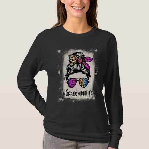Bleached Grandmom life Messy Bun Rainbow Leopard M T_Shirt