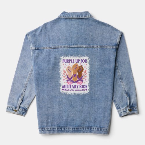 Bleached Hands Purple Up Day For Military Kids Pur Denim Jacket