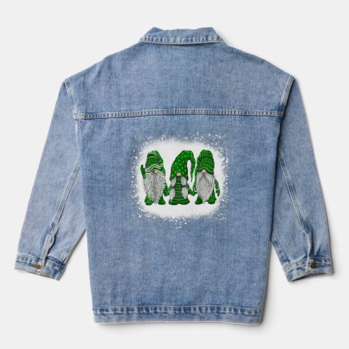 Bleached Happy St Patricks Day Three Gnomes Shamr Denim Jacket