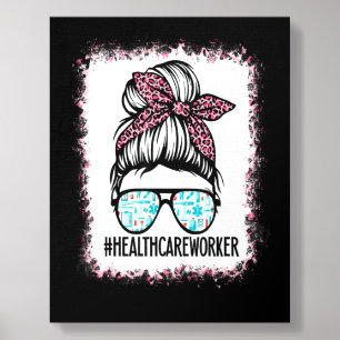 Bleached Healthcare Worker Life Messy Bun Leopard Foam Core Photo Tile