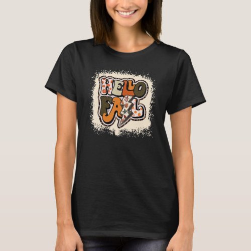 Bleached Hello Fall Autumn Vibes Retro Groovy T_Shirt