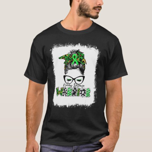 Bleached Kidney Disease Warrior Leopard Messy Bun  T_Shirt