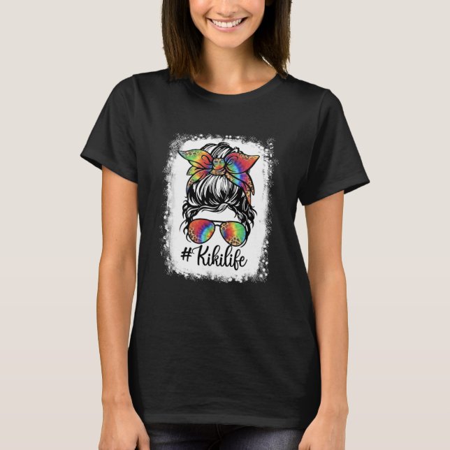 Bleached Kiki Life Messy Bun Girl Leopard Cute Mot T-Shirt (Front)
