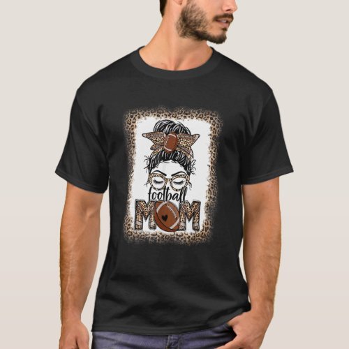 Bleached Leopard Football Mom Game Day Messy Bun M T_Shirt
