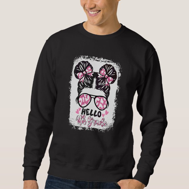 Bleached Leopard Hello 4th Fourth Grade Messy Bun  Sweatshirt (Front)