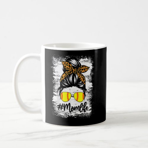 Bleached Leopard Messy Bun Softball Mom Life Game  Coffee Mug