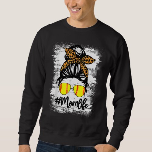 Bleached Leopard Messy Bun Softball Mom Life Game  Sweatshirt