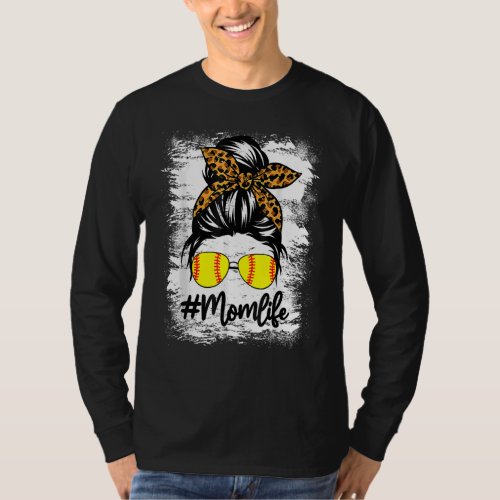 Bleached Leopard Messy Bun Softball Mom Life Game  T_Shirt