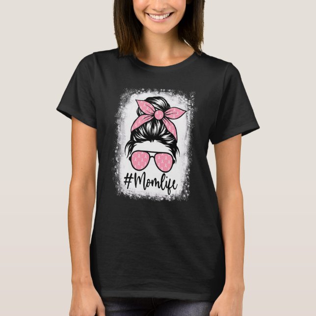 Bleached Leopard Pink Mom Life Messy Bun Mother's  T-Shirt (Front)