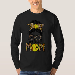 Bleached Leopard Softball Mom Game Day Messy Bun M T-Shirt