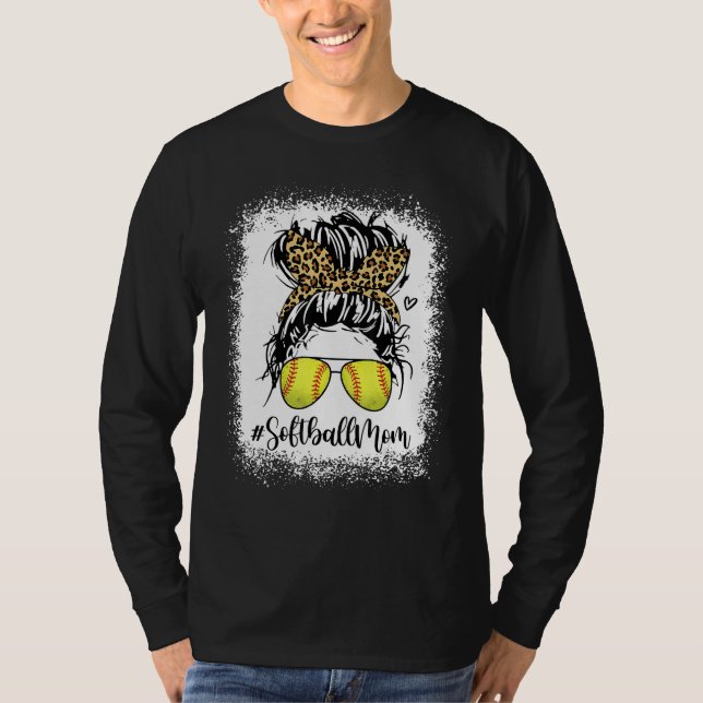 Bleached Leopard Softball Mom Game Day Messy Bun M T-Shirt (Front)