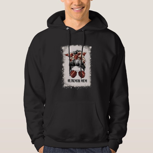 Bleached Lineman Mom Life Leopard Messy Bun Footba Hoodie (Front)
