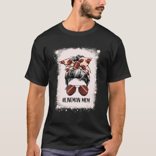 Bleached Lineman Mom Life Leopard Messy Bun Footba T_Shirt
