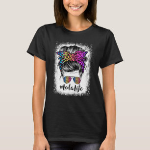 Bleached Lola Life Rainbow Leopard Messy Bun T-Shirt