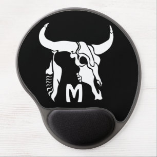 Bleached Longhorn Bull Skull with Black Feather Gel Mouse Pad