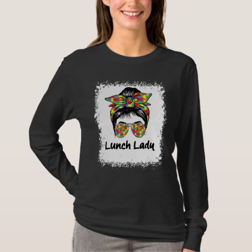 Bleached Lunch Lady Messy Hair Woman Bun Lunch Lad T_Shirt