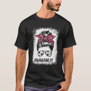 Bleached Mamaw Life Soccer Mom Messy Bun Hair Moth T-Shirt