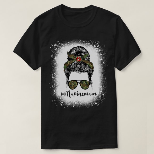 Bleached Marine Mom Life Messy Bun Funny Mothers D T-Shirt (Design Front)