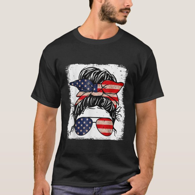 Bleached Merica 4th Of July Girl Sunglasses Messy  T-Shirt (Front)
