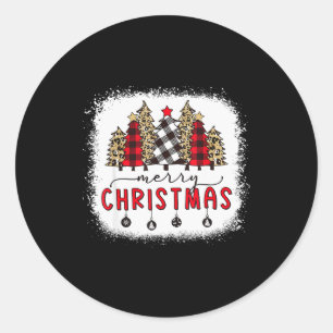 Bleached Merry Christmas Tree Funny Leopard Plaid Classic Round Sticker