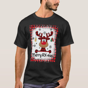 Bleached Merry RX Mas Reindeer Christmas Pharmacy T-Shirt