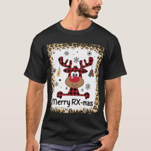 Bleached Merry RX-Mas Reindeer Christmas Pharmacy  T-Shirt