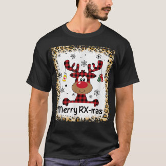 Bleached Merry RXMas Reindeer Christmas Pharmacy C T-Shirt