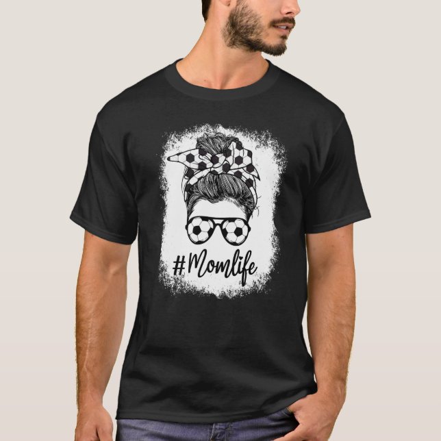 Bleached Mom Life Soccer Mom Leopard Messy Soccer  T-Shirt (Front)