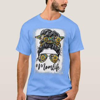 Bleached Mom Life Sunflower Mom Life Leopard Messy T-Shirt
