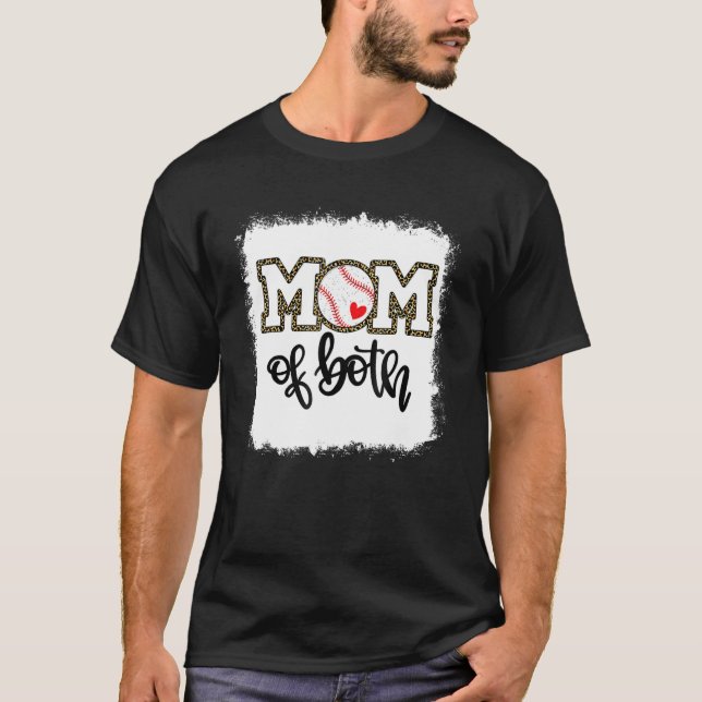 Bleached Mom Of Both Leopard Baseball Mom Softball T-Shirt (Front)