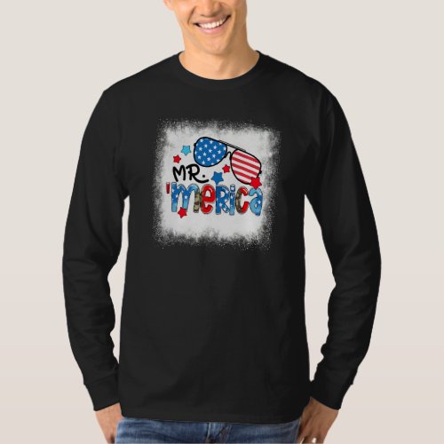 Bleached Mr Merica American Flag Glasses 4th Of Ju T_Shirt