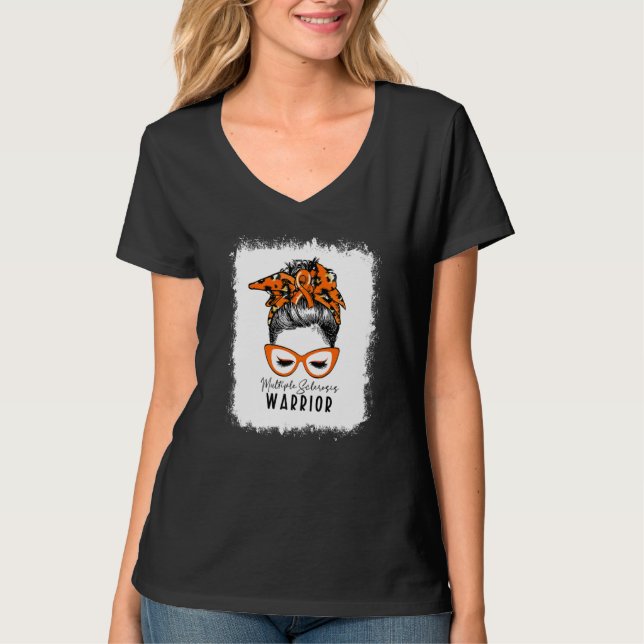 Bleached Multiple Sclerosis Warrior Messy Bun Ms W T-Shirt (Front)