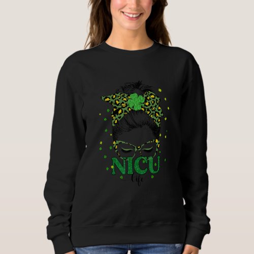 Bleached Nicu Life Messy Bun Leopard St Patricks D Sweatshirt