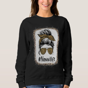 Bleached Nonni Life Messy Hair Bun Leopard Mother' Sweatshirt