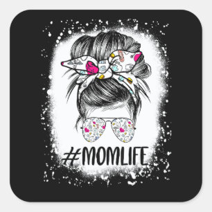 Bleached Nurse Mom Life Messy Bun Hair Sunglasses Square Sticker