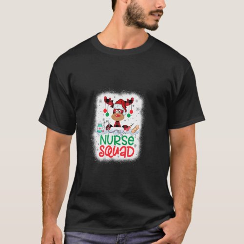 Bleached Nurse Squad Reindeer Red Plaid Santa Hat  T_Shirt