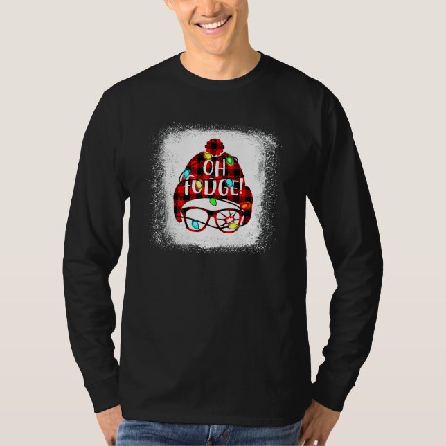 Bleached Oh Fudge Merry Christmas Red Plaid T-Shirt (Front)