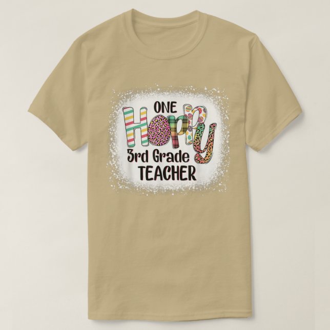 Bleached One Hoppy 3rd Grade Teacher Leopard Easte T-Shirt (Design Front)