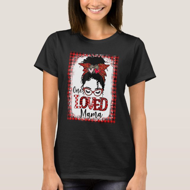 Bleached One Loved Mama Messy Bun Mom Leopard Plai T-Shirt (Front)